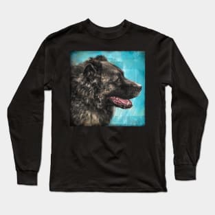 Painting of a Russian Bear Dog on Blue Background Long Sleeve T-Shirt